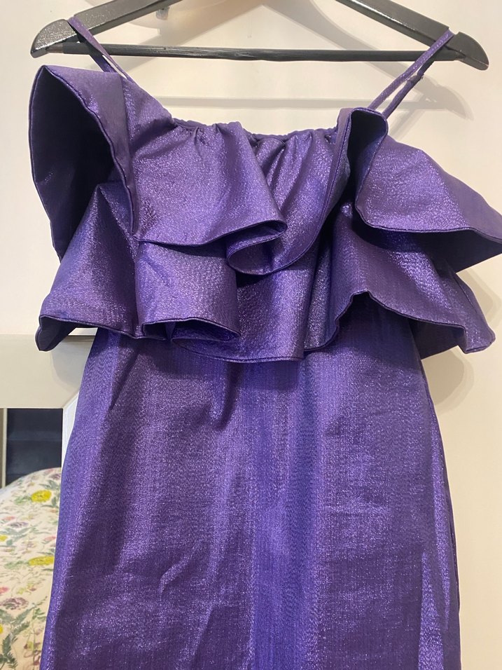Mor Fırfırlı Mini Elbise - Görsel 2