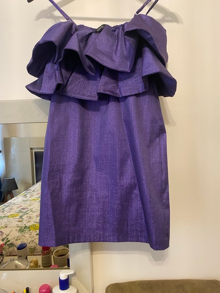 Mor Fırfırlı Mini Elbise - Görsel 4