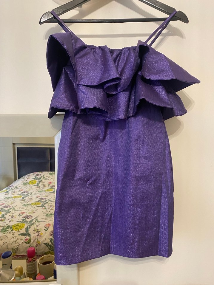 Mor Fırfırlı Mini Elbise - Görsel 3