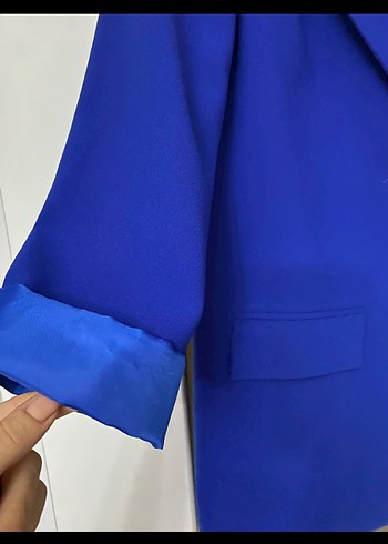 Mavi Düğmeli Kadın Blazer Ceket - Görsel 2