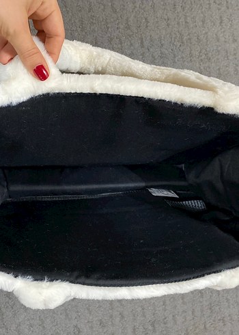 Beyaz Peluş Kadın El Çantası - Görsel 5