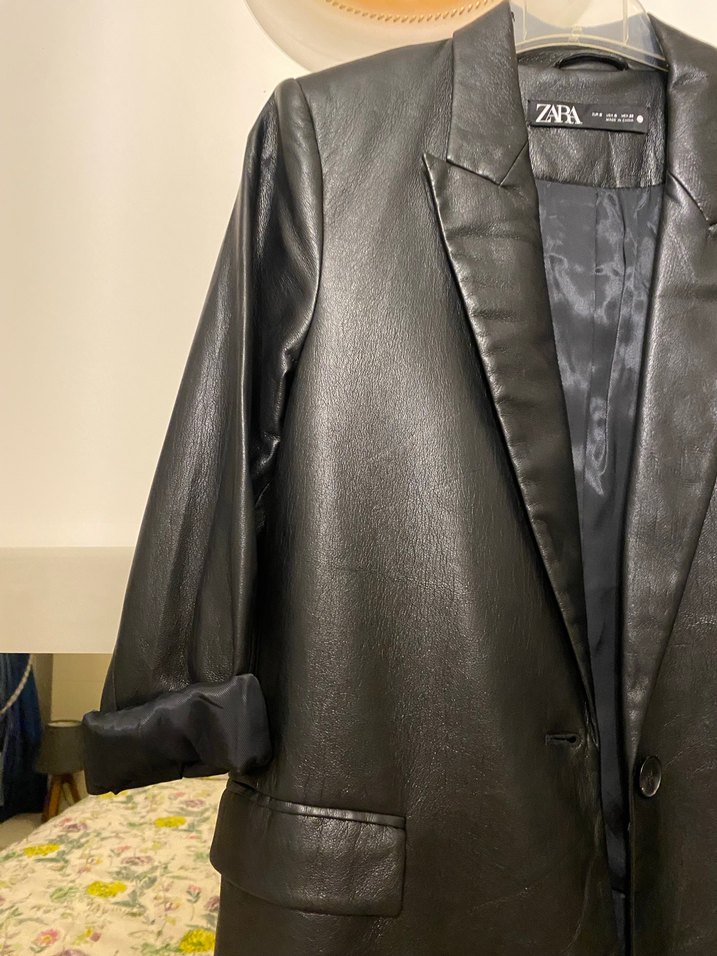 Siyah Deri Kadın Ceket - Görsel 3