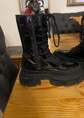 Siyah Platform Topuklu Gotik Kadın Bot - Görsel 4