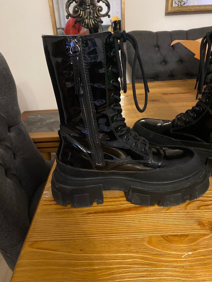 Siyah Platform Topuklu Gotik Kadın Bot - Görsel 4