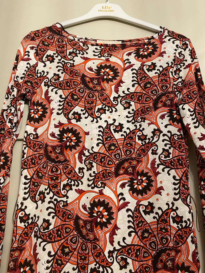 Uzun Kol Desenli Bohem Elbise - Görsel 4