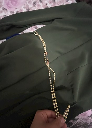 Zincir Detaylı Uzun Khaki Gotik Elbise