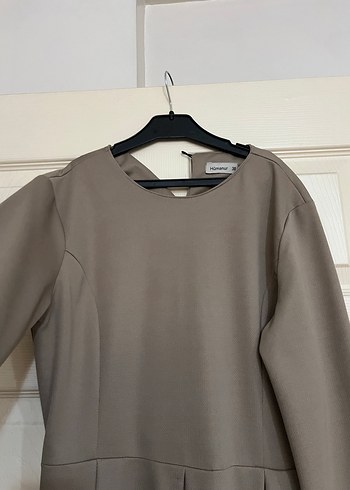 Bej Uzun Kollu Drapeli Kadın Elbise - Görsel 6