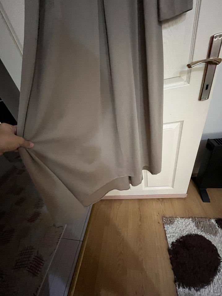 Bej Uzun Kollu Drapeli Kadın Elbise - Görsel 3