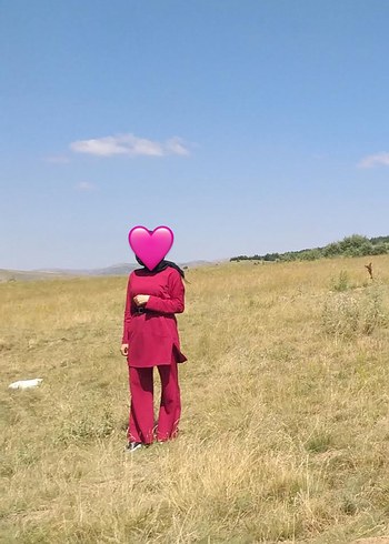 Koyu Kırmızı Uzun Kollu Etnik Desenli Kadın Takım - Görsel 2