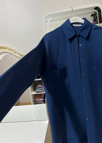 Düğmeli Lacivert Uzun Kollu Gömlek - Görsel 2