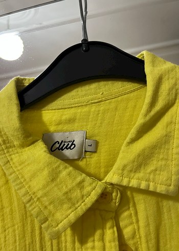 Sarı Düğmeli Uzun Kollu Keten Gömlek - Görsel 3