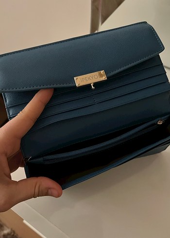 Klasik Mavi Deri Kadın Cüzdanı - Görsel 4