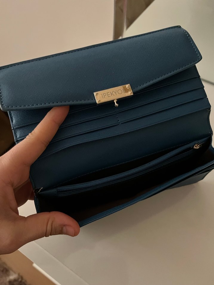 Klasik Mavi Deri Kadın Cüzdanı - Görsel 4