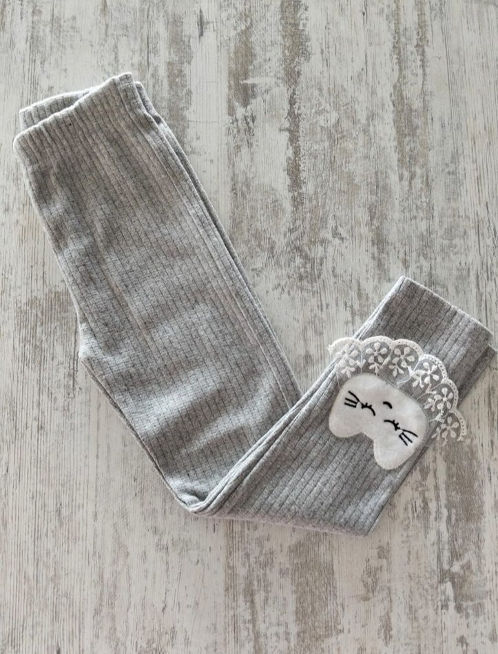 Kedi Nakışlı Gri Kız Çocuk Triko Tayt - Görsel 2