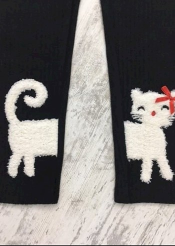 Kız Çocuk Siyah Kedili Tayt - Görsel 2