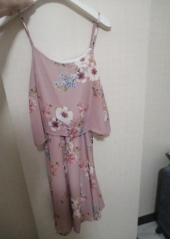 Pembe Çiçekli Mini Bohem Elbise