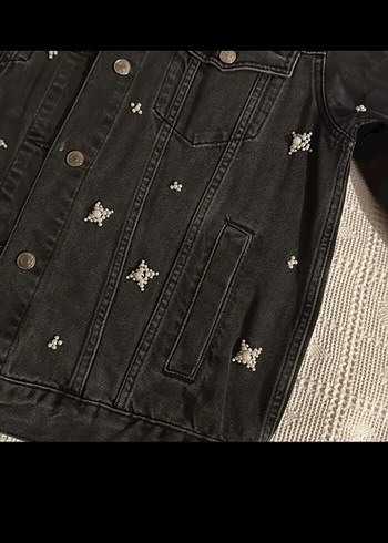 Nakışlı Siyah Kadın Denim Ceket - Görsel 4