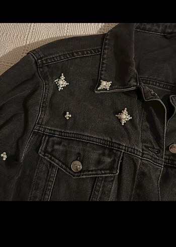 Nakışlı Siyah Kadın Denim Ceket - Görsel 2