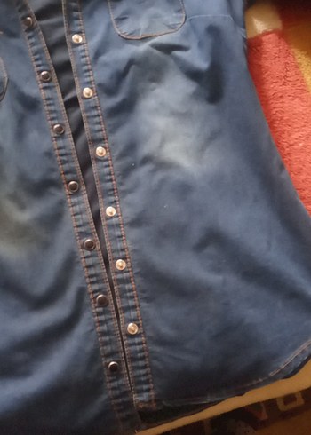 Düğmeli Kısa Kollu Denim Kadın Gömlek - Görsel 3