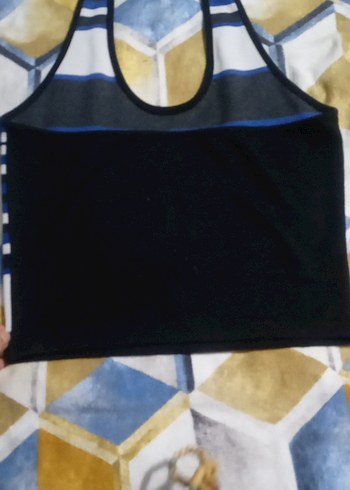 Çizgili Mavi Kısa Örme Atlet - Görsel 2