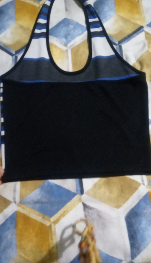 Çizgili Mavi Kısa Örme Atlet - Görsel 2