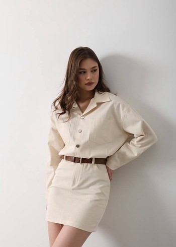 Trendyol & Milla Bej Mini Elbise, Uzun Kollu, Regular Fit
