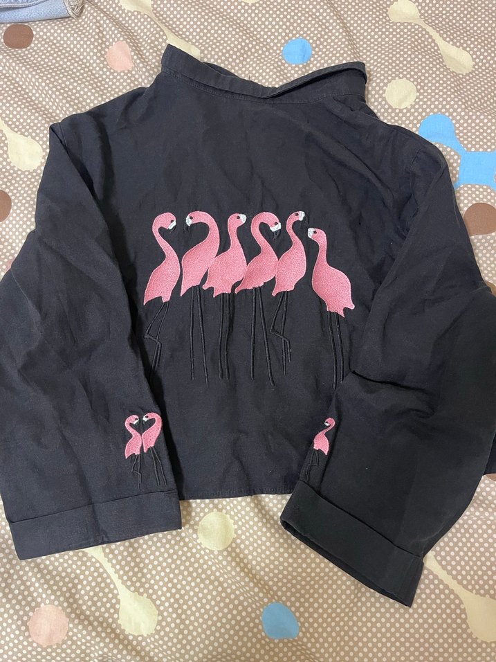 Siyah Kadın Keten Gömlek, Düğmeli, Desenli Gömlek - Görsel 2