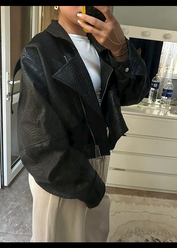 Beyoğlu Siyah Yılan Desenli Deri Ceket - Görsel 6