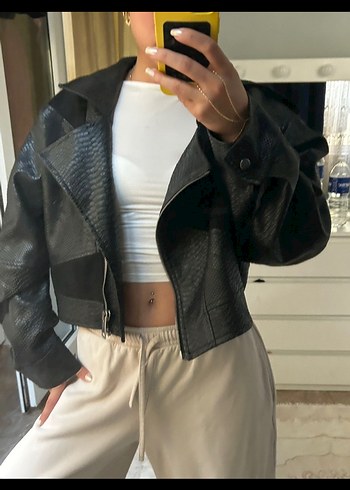 Beyoğlu Siyah Yılan Desenli Deri Ceket - Görsel 2