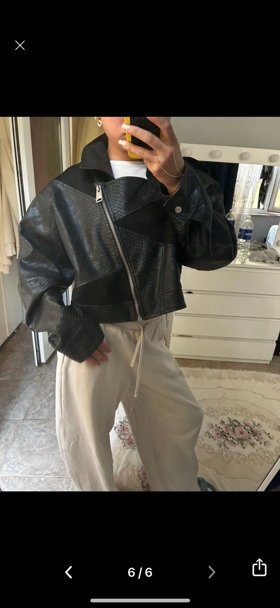 Beyoğlu Siyah Yılan Desenli Deri Ceket - Görsel 5