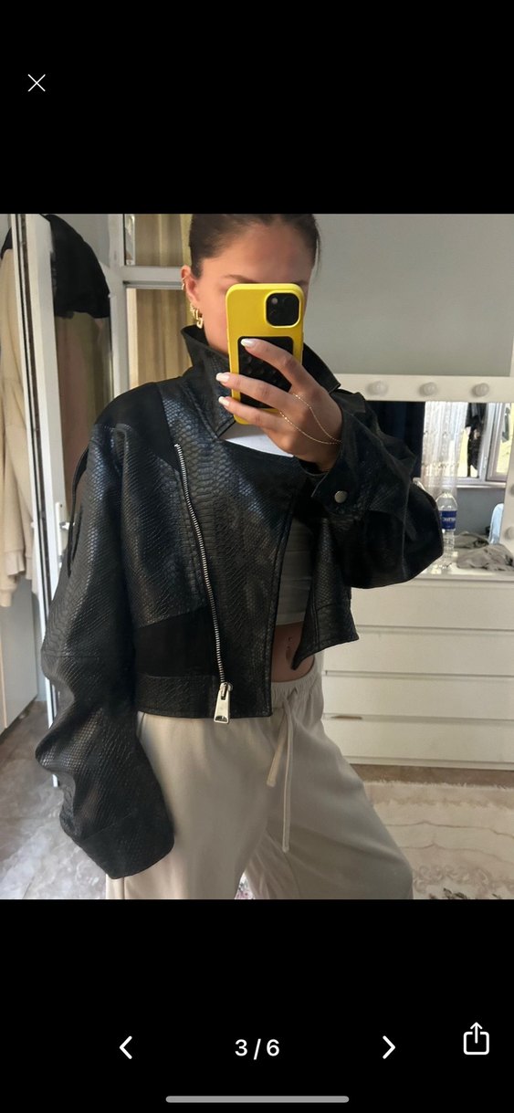 Beyoğlu Siyah Yılan Desenli Deri Ceket - Görsel 3