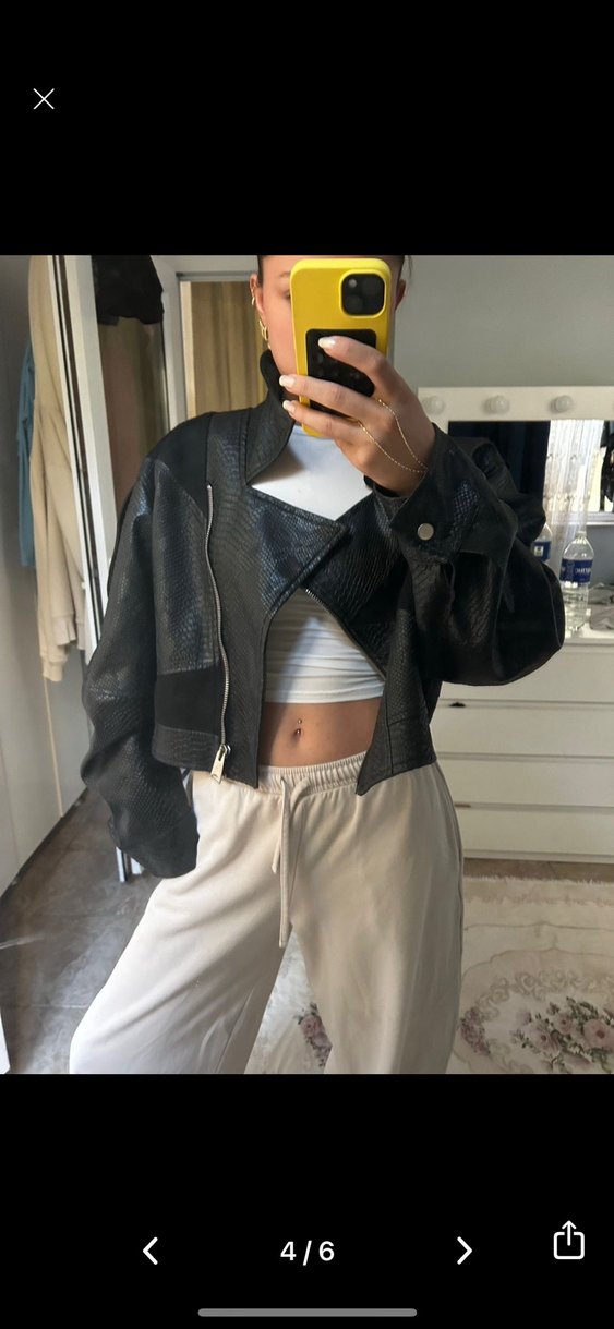 Beyoğlu Siyah Yılan Desenli Deri Ceket - Görsel 4