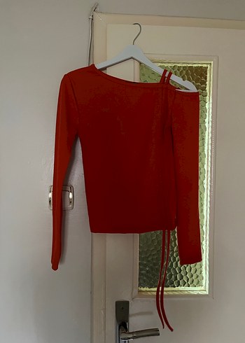 Uzun Kollu Turuncu Drapeli Straplez Bluz - Görsel 7