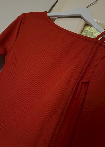 Uzun Kollu Turuncu Drapeli Straplez Bluz - Görsel 8