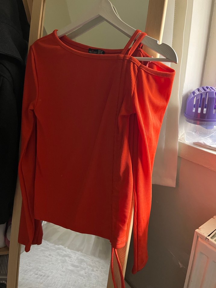 Uzun Kollu Turuncu Drapeli Straplez Bluz - Görsel 4