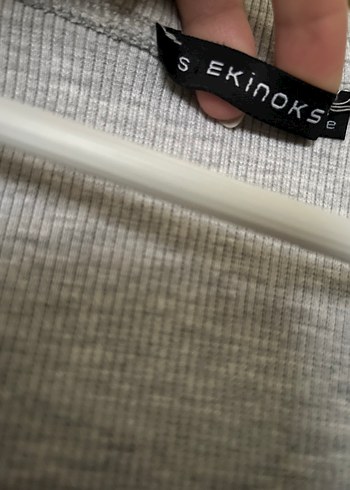 Gri Fitilli Uzun Kollu Triko Kazak - Görsel 2