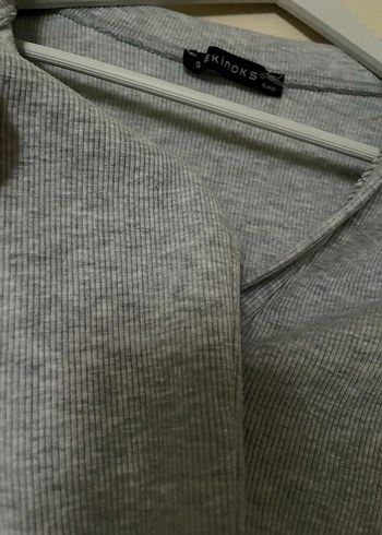 Gri Fitilli Uzun Kollu Triko Kazak - Görsel 4