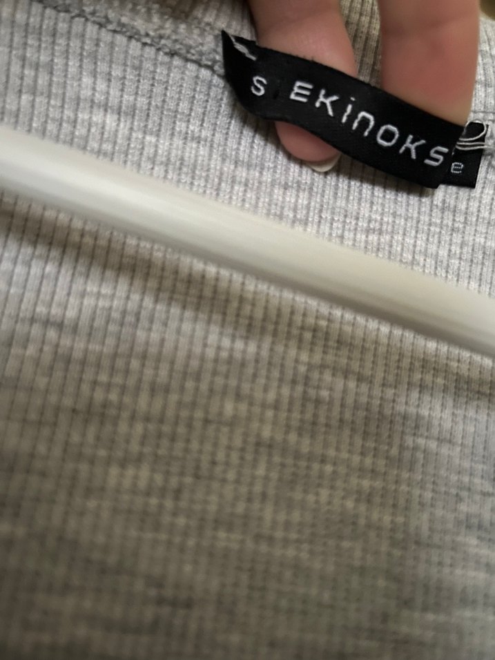 Gri Fitilli Uzun Kollu Triko Kazak - Görsel 2