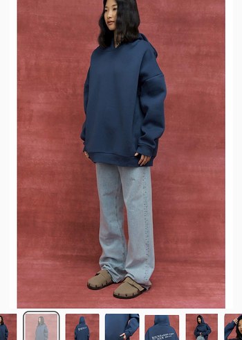 Lacivert Baskılı Salaş Sweatshirt - Görsel 7