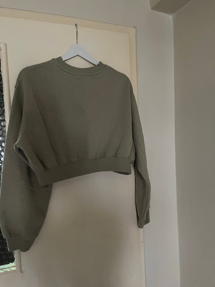 Yeşilin tonu açık haki gibi Oversize Kadın Sweatshirt - Görsel 3