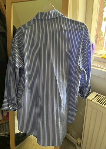Mavi Çizgili Uzun Kollu Kadın Gömlek - Görsel 4