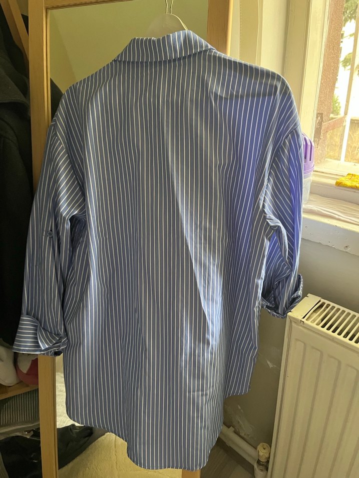 Mavi Çizgili Uzun Kollu Kadın Gömlek - Görsel 4