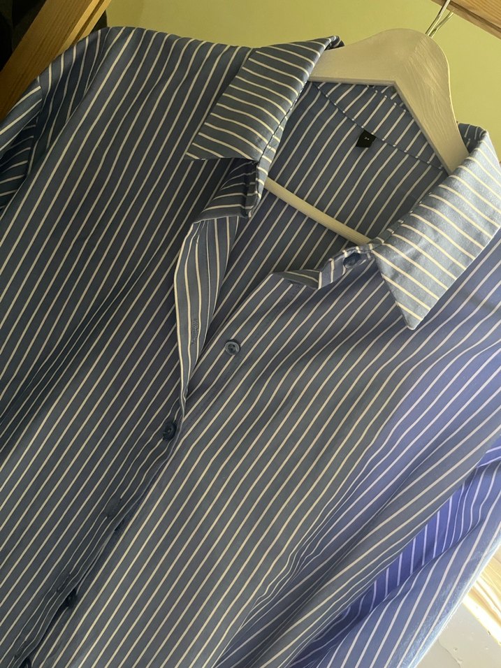 Mavi Çizgili Uzun Kollu Kadın Gömlek - Görsel 2