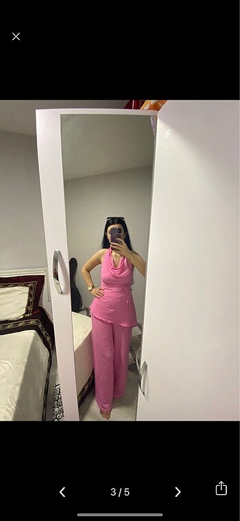 38 Beden pembe Renk Pembe goffre ikili takım