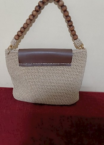 Boncuklu Örgü Bej Bohem Kadın Çanta - Görsel 3