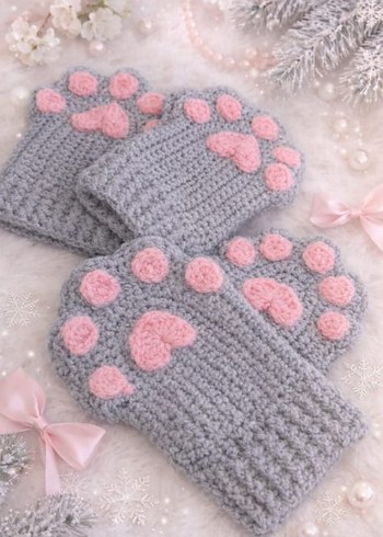 Pinterest Örgü Kadın Çocuk Eldiveni GRI-PEMBE - Görsel 3