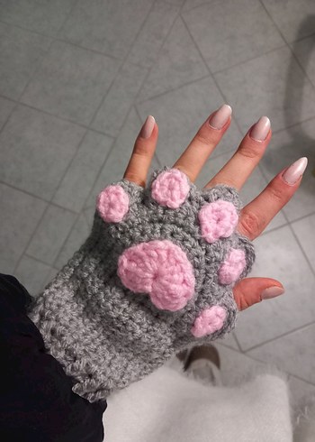 Pinterest Örgü Kadın Çocuk Eldiveni GRI-PEMBE - Görsel 2