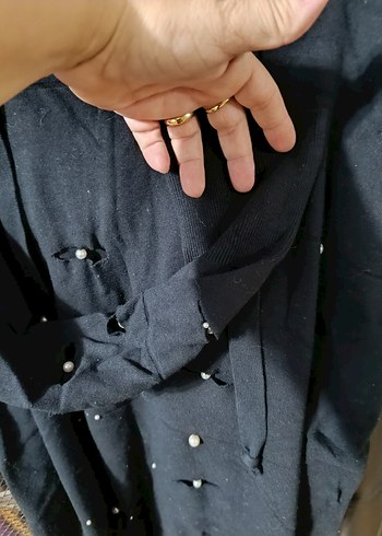 Düğmeli Kapüşonlu Siyah Kadın Triko Kazak - Görsel 8