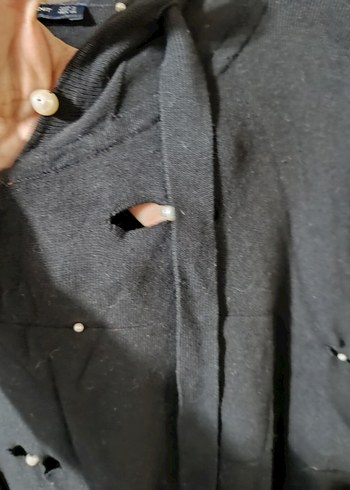 Düğmeli Kapüşonlu Siyah Kadın Triko Kazak - Görsel 5