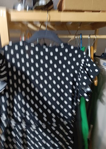 Siyah Puantiyeli V Yaka Uzun Elbise - Görsel 7